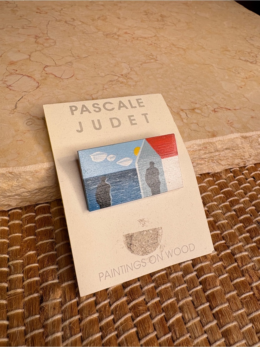 Vintage 1994 Pascale Judet Paintings on Wood Brooch NWT